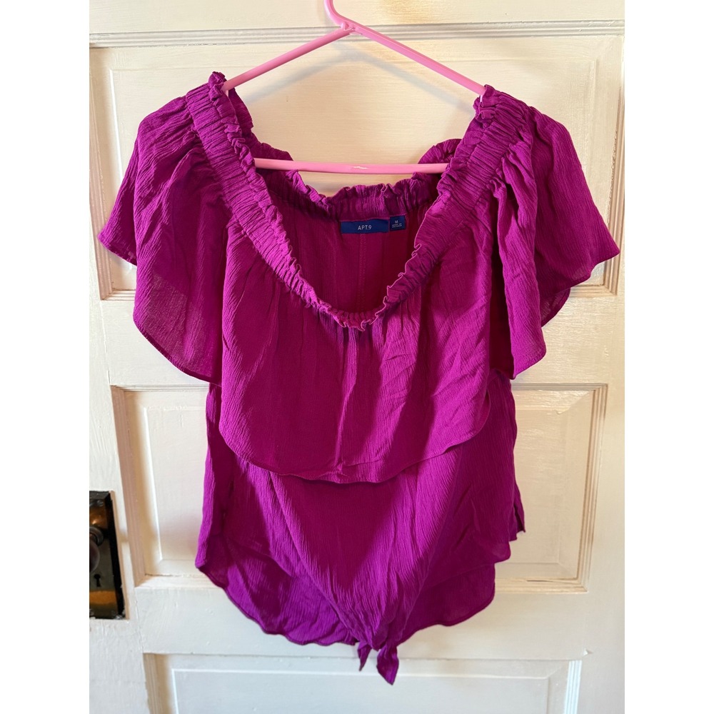 APT 9 Women's Off Shoulder Ruffle Top Tunic Tie Front‎ Purple Size Medium